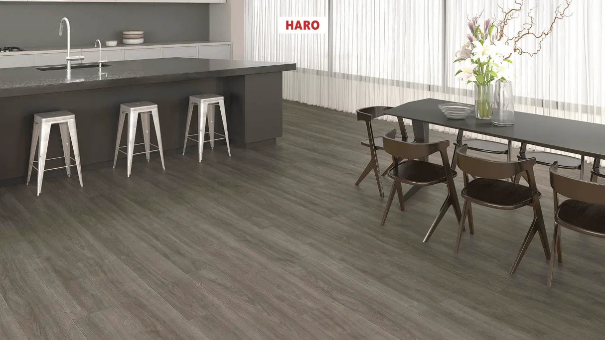 Haro laminatgulv Aqua Korte planker - Eg Eleganza antikgrå